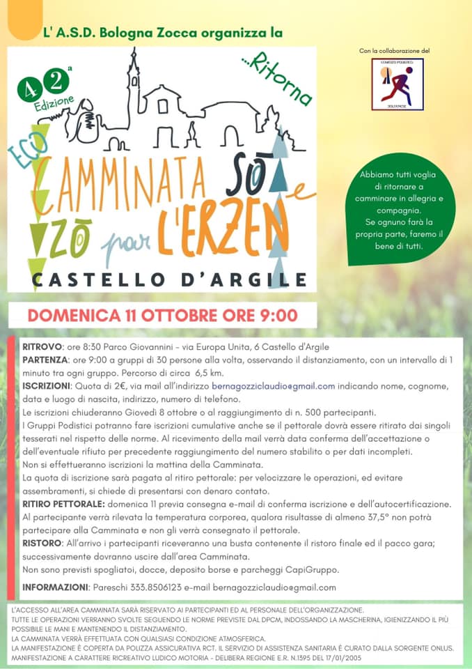 DOMENICA 11 OTTOBRE CAMMINATA A CASTELLO D’ARGILE