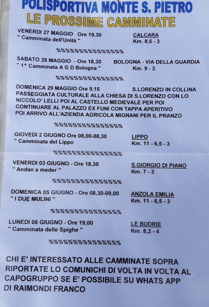 IL CALENDARIO FINO AL 6 GIUGNO