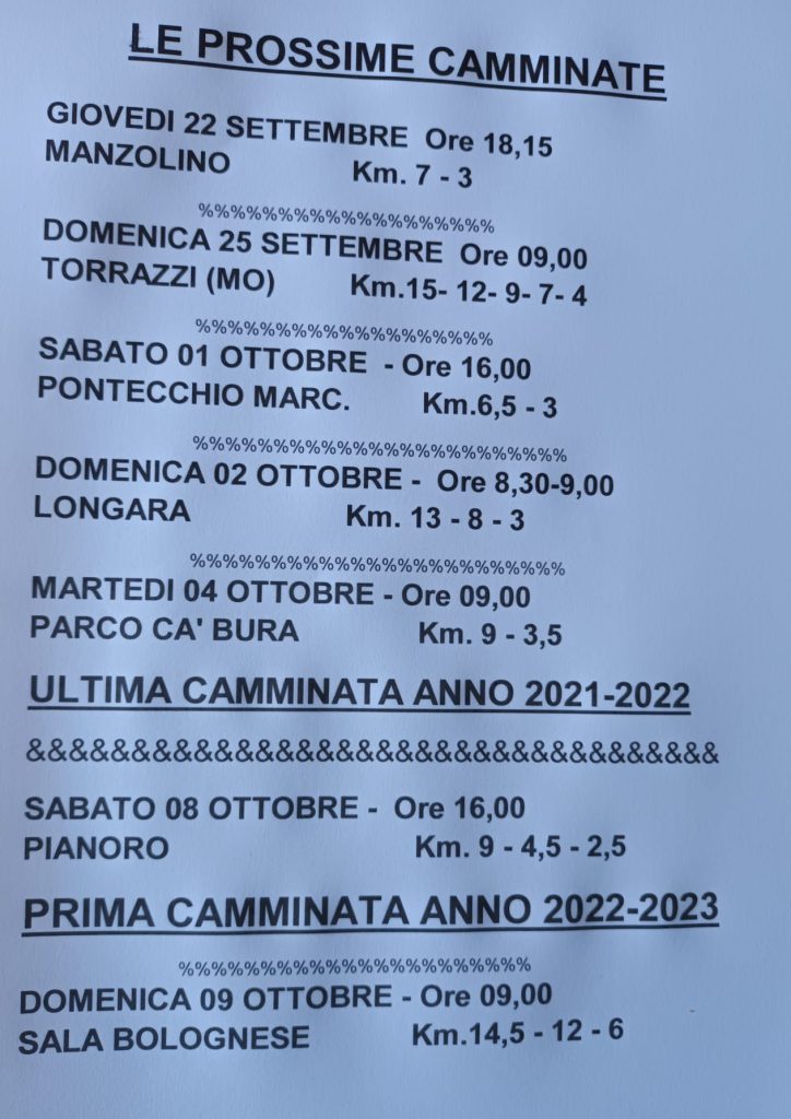 LE CAMMINATE FINO AL 9 OTTOBRE